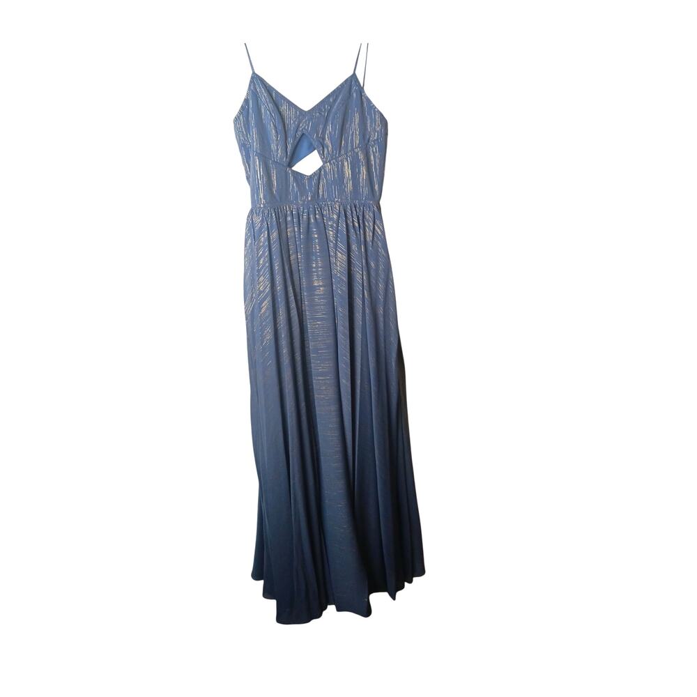 New with Tags Mac Duggal 49738 Blue Pleated Cutout Maxi Dress Size 6 Party - Picture 4 of 16